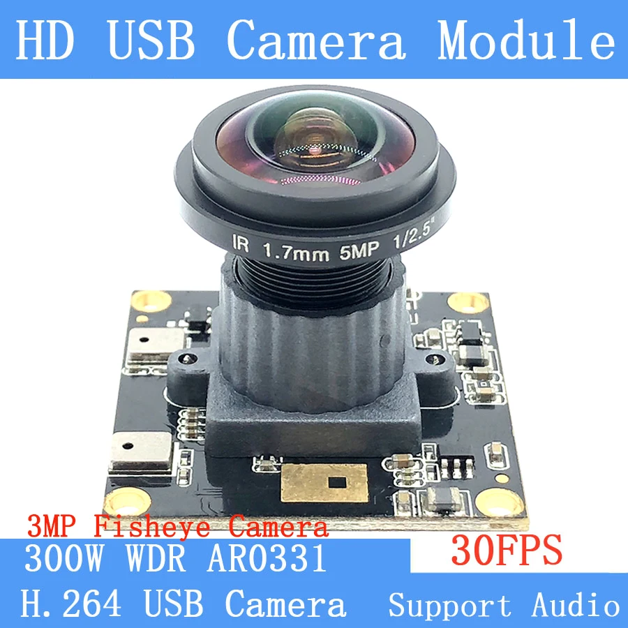 

Industry fisheye camera 3MP 1080P Full HD OTG UVC Webcam H.264 Wide Dynamic 30FPS Wide-angle USB Camera Module Support audio