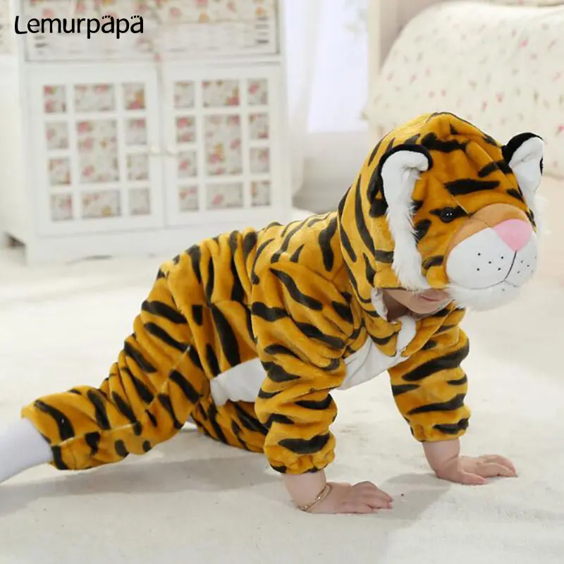 Baby Kleidung Nette Tiger Tier Kostüm Kleinkind Junge Mädchen Onesie Flanell Warm Zipper Neugeborenen Infant Lustige Overall Kigurumis