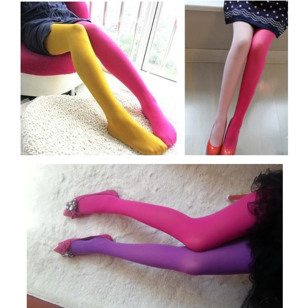 Women Patchwork Footed Tights Stretchy Pantyhose Stockings Elastic Two Color Silk Stockings Skinny Legs Collant Sexy Pantyhose