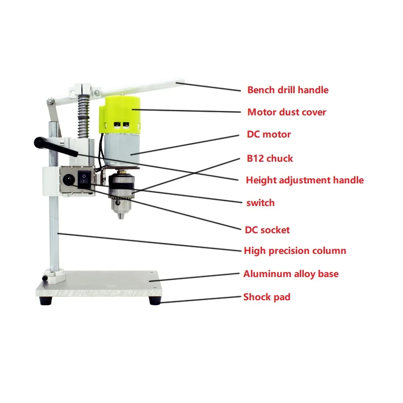 Taladro de banco pequeño de aluminio puro, Mini prensa de taladro de alta precisión para máquina perforadora de banco, taladro de banco pequeño en miniatura