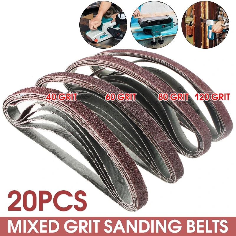 

20Pack 13mm x 457mm 40/60/80/120 Grit Mixed Powerfile Sanding Polishing Belts Fit for Black and Decker