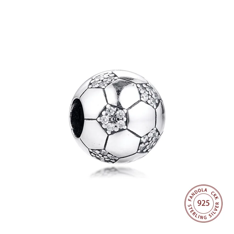 

Fits Pandora Bracelet 925 Sterling Silver Sparkling Football Charms Clear CZ Sport Beads for Jewelry Making Kralen Wholesale