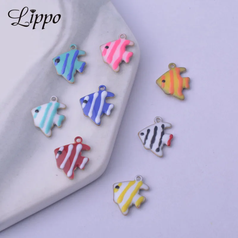 30pcs 8*12mm Double Faced Enamelled Angelfish Charms Fish  Pendant  Diy Jewelry Accessories