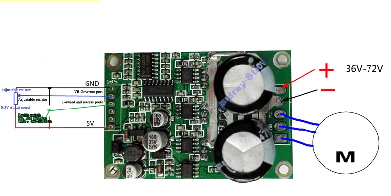 700W 15A 36V-72V Hallless DC Brushless Motor Driver