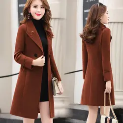 2024 Fashion Winter Jacket Women's Double Breasted Wool Coat Solid Color Korean Slim Female Woolen Jacket Mid-Long Jacket