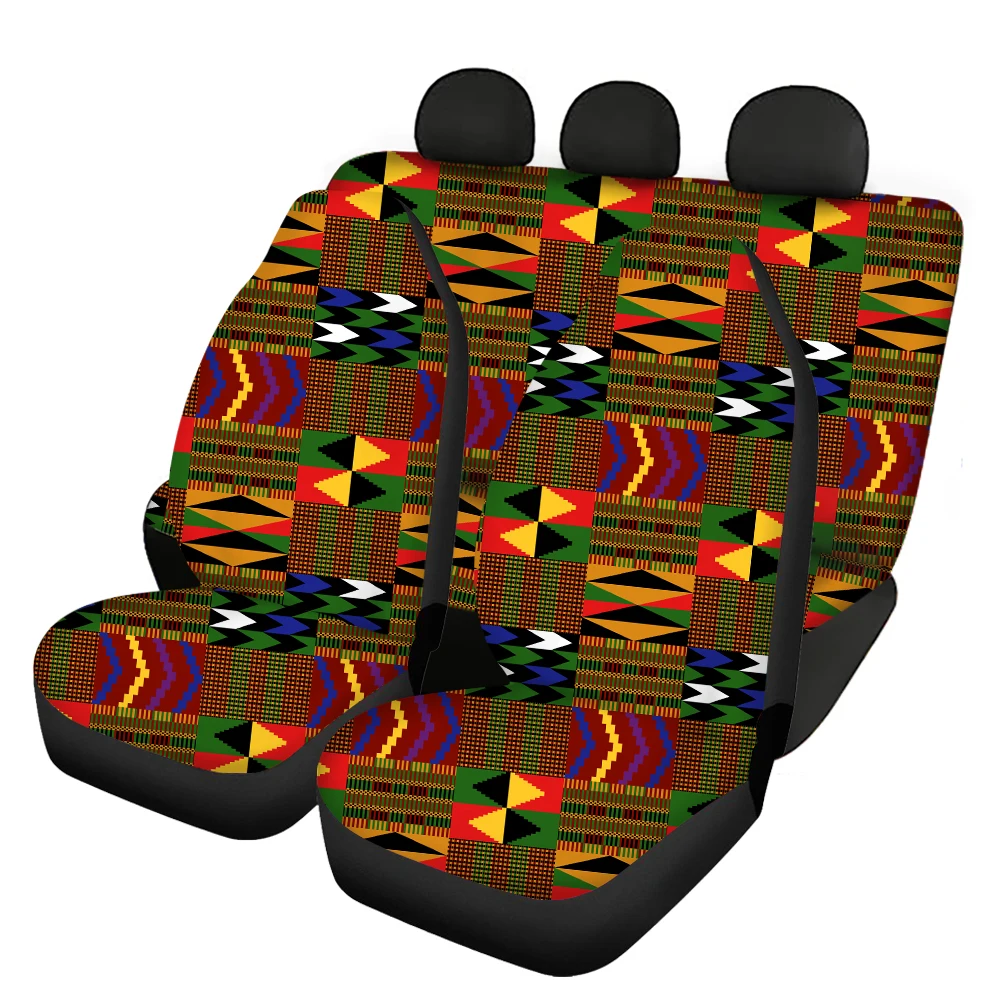 INSTANTARTS Ankara Flower African Kente Pattern Front&Rear Seat Covers Retro Car Interior Seats Covers Full Set Seat Protector