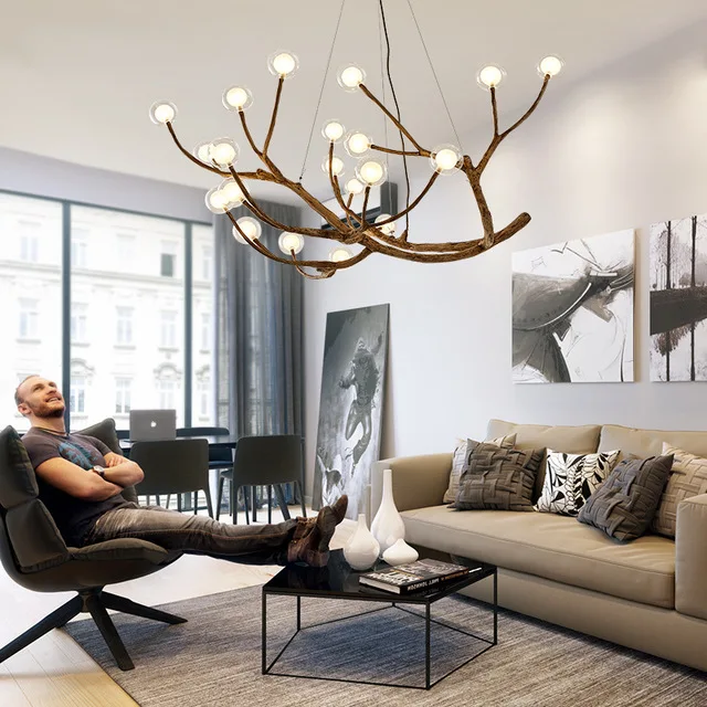 Rustic Tree Branch Glass Bubble Chandelier Lighting Bar Retro Chandeliers Ceiling Vintage Home Decor lustres light fixtures image 2
