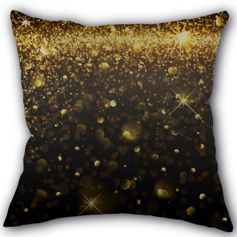 Nice Custom Unique Black Gold Pillowcase Cotton Linen Fabric Square Zipper Pillowcase 45X45cm Wedding Decorative Pillow cover