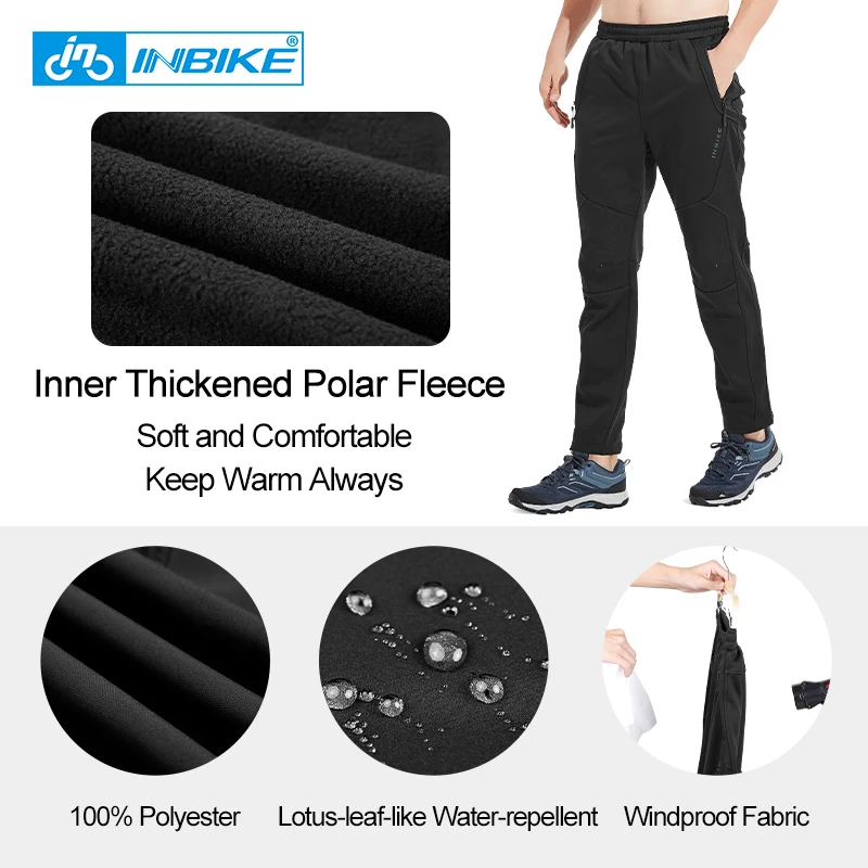 INBIKE Winter Thermal Cycling Trousers Men Fleece Pants for Running Waterproof Outdoor Sports MTB Bike Bicycle Trousers WP701