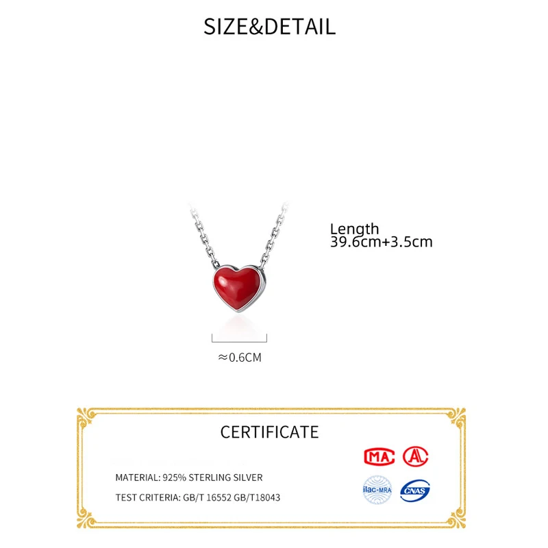La Monada 39.6+3.5cm 925 Sterling Silver Necklaces For Women Red Heart 925 Silver Chain Necklace Women Jewelry Korean Female