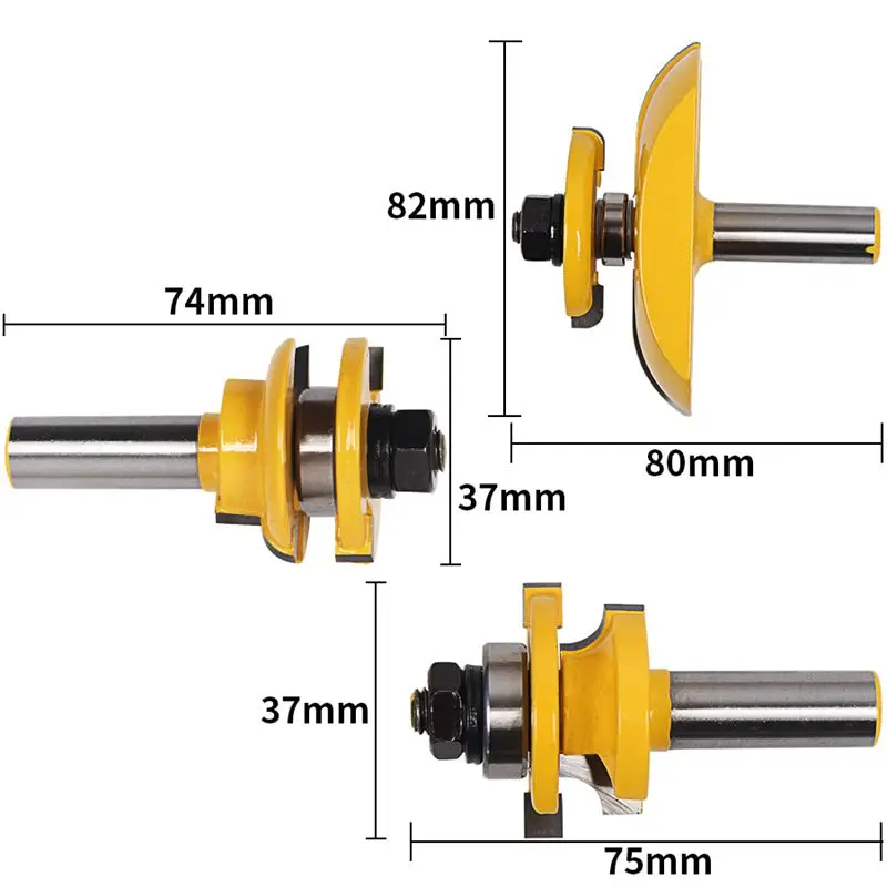 3Pcs 1/2inch Shank Rail & Blade Cutter Panel Cabinet Router Bits Set Milling cutter Power Tools Door knife Wood Cutter