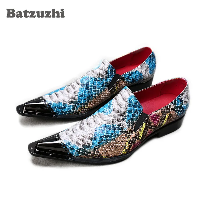 

Batzuzhi Формальные туфли Мужские zapatos de hombre Цветные кожаные модельные туфли Мужские туфли с острым металлическим наконечником Панк Вечерние/Сценические туфли Мужские, Большие US12