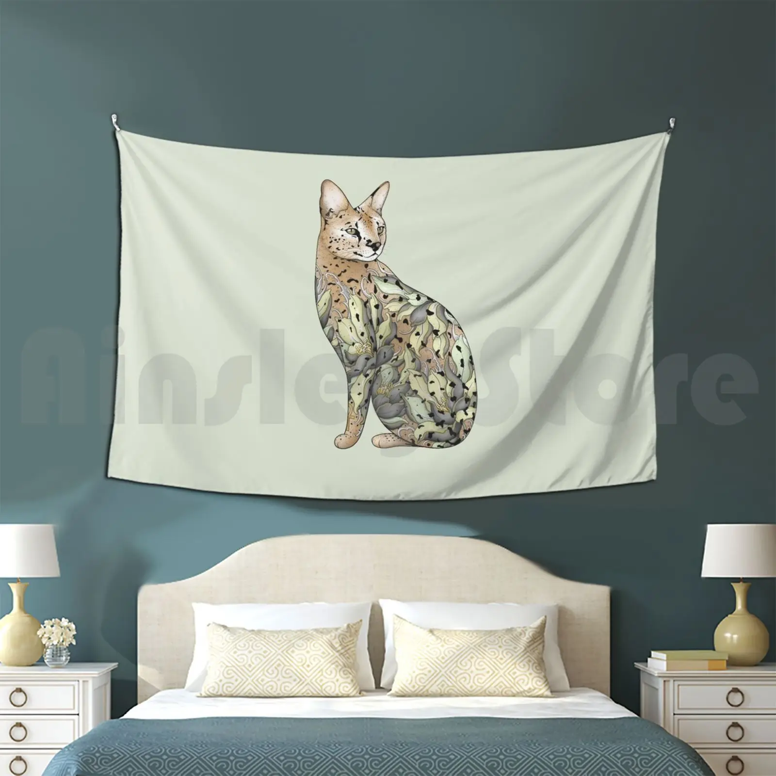 Customized Tapestry Cat Tattoo Giraffe Cat Arcane Cat Serval Serval