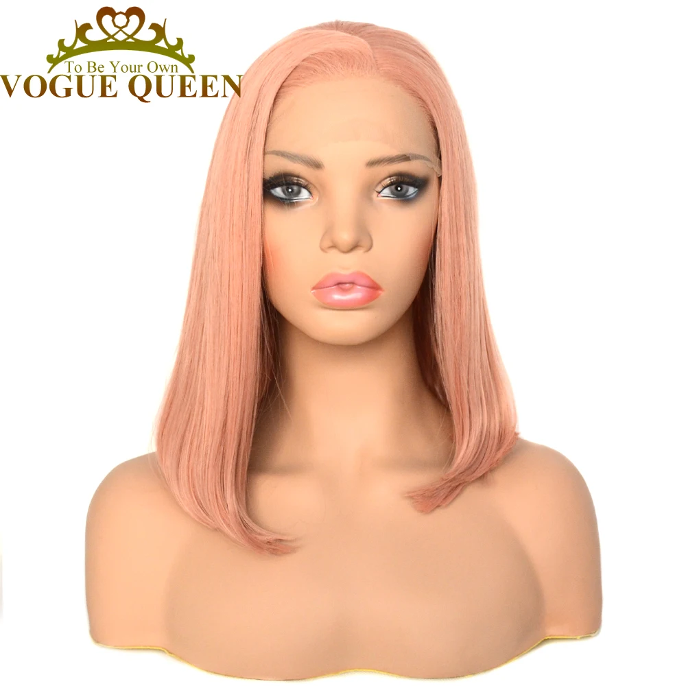 

Voguequeen Orange Pink Bob Synthetic Lace Front Wig Heat Resistant Fiber High Density Daily Wearing For Women