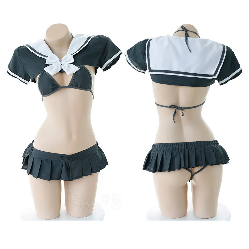 Japanse Student Uniformen Top & Mini Rok & Bikini 3 Delige Set Vrouwen Intimates Set Sexy Zomer Uniformes Estudiantes Outfits