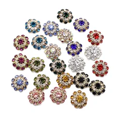 10PCS Flower Rhinestone Inlaid Alloy Crystal Vintage Buckles Apparel Sewing Shank Buttons With Hole Decoration Jewelry Crafts