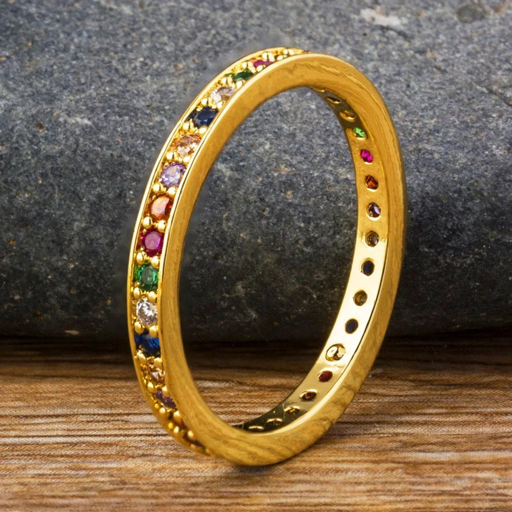 AIBEF Classic Simple Color Ring AAA Rainbow Mini Crystal Wedding Rings For Bridal Christmas Gift Women Jewelry Engagement Ring