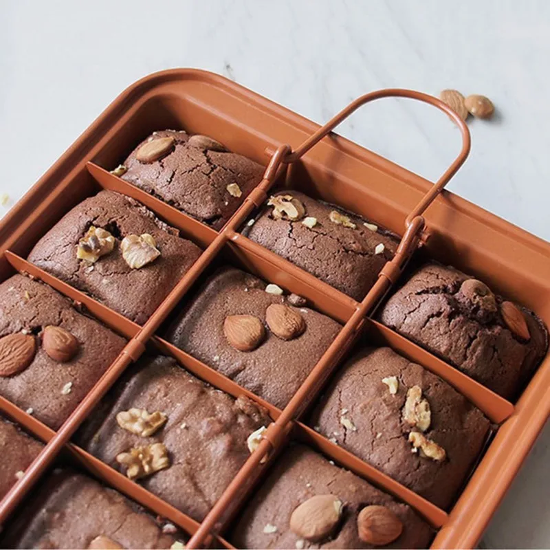 Brownie Pan with Divider, Non Stick Baking Pan, Rectangular Pre-Cut Cake Pans, Square Molds for Oven Baking Bread