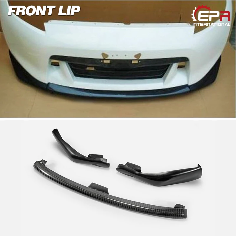 JDM Portion Carbon Fiber Front Lip 3pcs Glossy Fibre Bumper Splitter For Nissan 09-12 370Z Z34 Zenki Early Model (Pre-facelift)