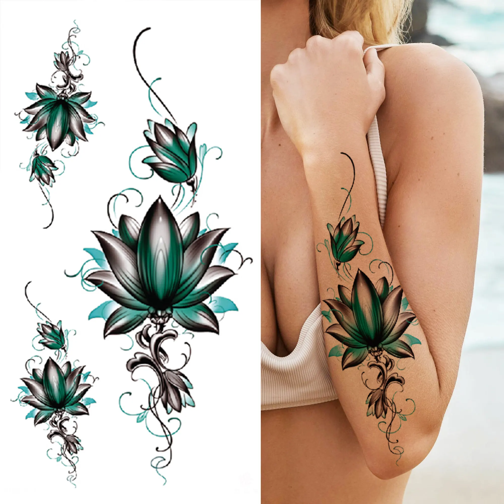 Aquarela rosa flor tatuagens temporárias para mulheres meninas falso crânio  lotus cadeias tatuagem adesivo lily dreamcatcher tatoo braço mão / Tatuagem  e arte corporal, image size:2000x2000