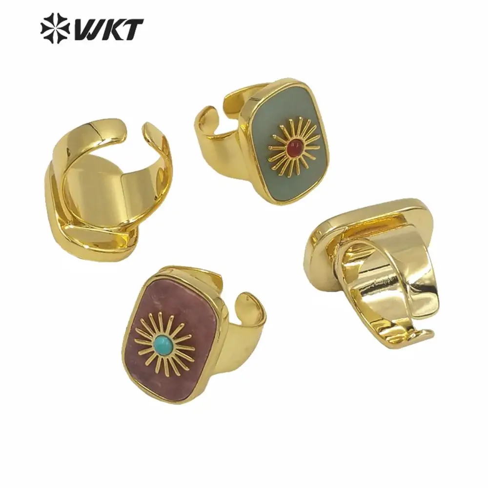 WT-R364 High Quality Female Stone Ring With Gold Electroplated Beautiful White Shell Sun Pattern For Party Jewelry Gift