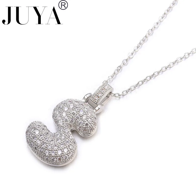 Silver 26 English Letters Pendants Chain Necklaces Metal Copper Zircon Hip Hop A-Z Lucky Charms My Name Jewelry Gifts
