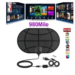 4K 25DB High Gain HD TV DTV Box Digital TV Antenna 980 Miles Booster Active Indoor Aerial HD Flat Design