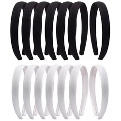 10pcs 2cm Black White Satin Covered Resin Hairbands for Women Girls Kids Elastic Solid Ribbon Hair Bands DIY Tiara Hair Hoops