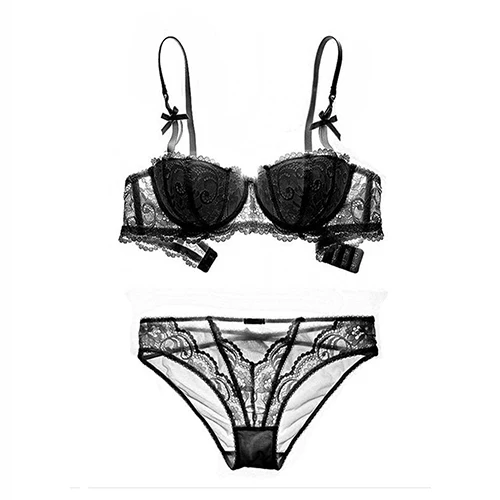 

Summer Sexy And Charming Palace Vine Jacquard Lace Half-Cup Bra Set, Ultra-Thin Cotton Cup Underwear, Black Temptation Bow, Ceta