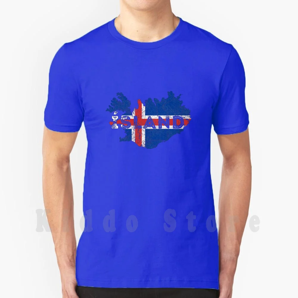 Iceland Shape And Flag T Shirt Print For Men Cotton New Cool Tee Iceland Typography Map Icelander Flag Proud Distressed