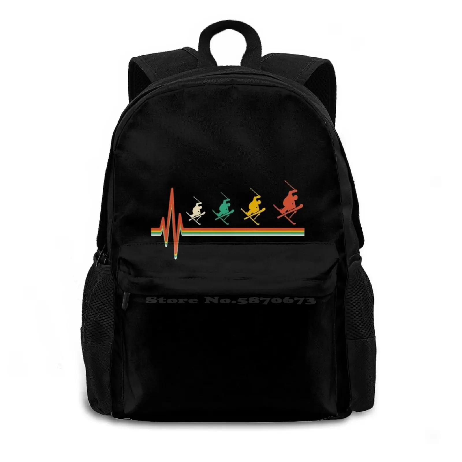 Skiing Vintage Color Heartbeat New Arrivals Unisex Bags Casual Bag Backpack Skiing Skiing Skiing Lover Skiing Life Skiing Ideas