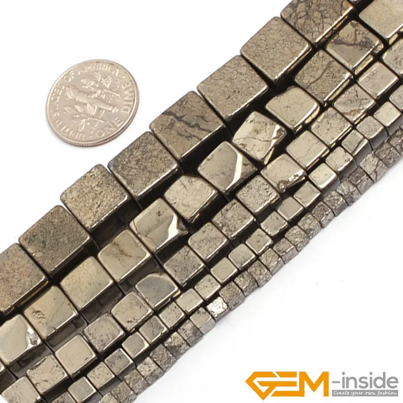 Natural Stone Iron Pyrite Cube Beads For Jewelry Making Strand 15 inch DIY Loose Bracelet Necklace 6mm 8mm 10mm