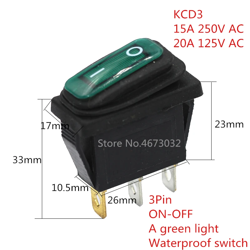 1pcs KCD3 New On Off Rectangle Long Rocker Switch with Waterproof IP67 Cover Car Dash 3PIN