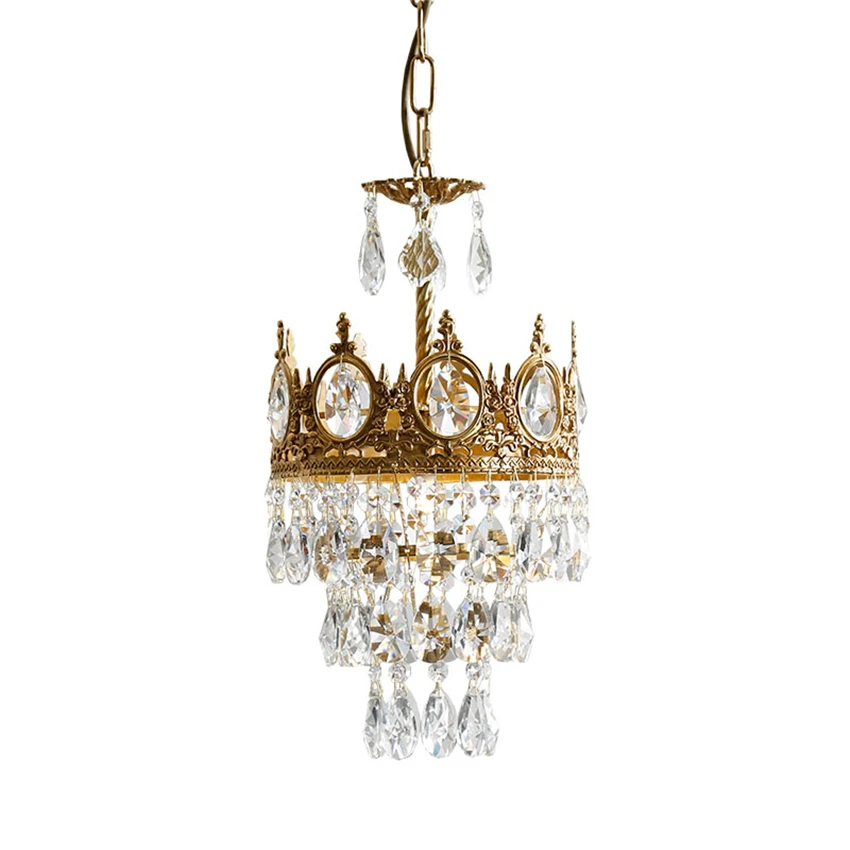 

Vintage French Brass Crystal Pendant Lights European Copper Crown Lamps Bedroom Living Room Cloakroom Hanging Lights Fixtures