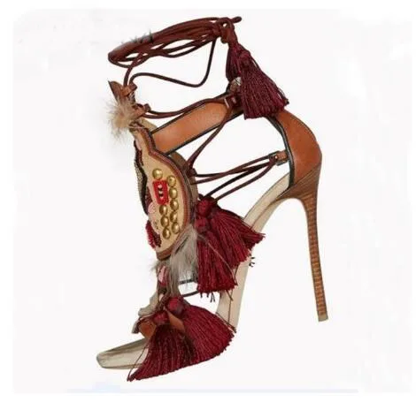 Amazing newest High Heels Sandals Knot Rope Gladiator Women Ankle Wrap Cross Strap Sandal Boots Cut-outs Stiletto Pumps Shoes