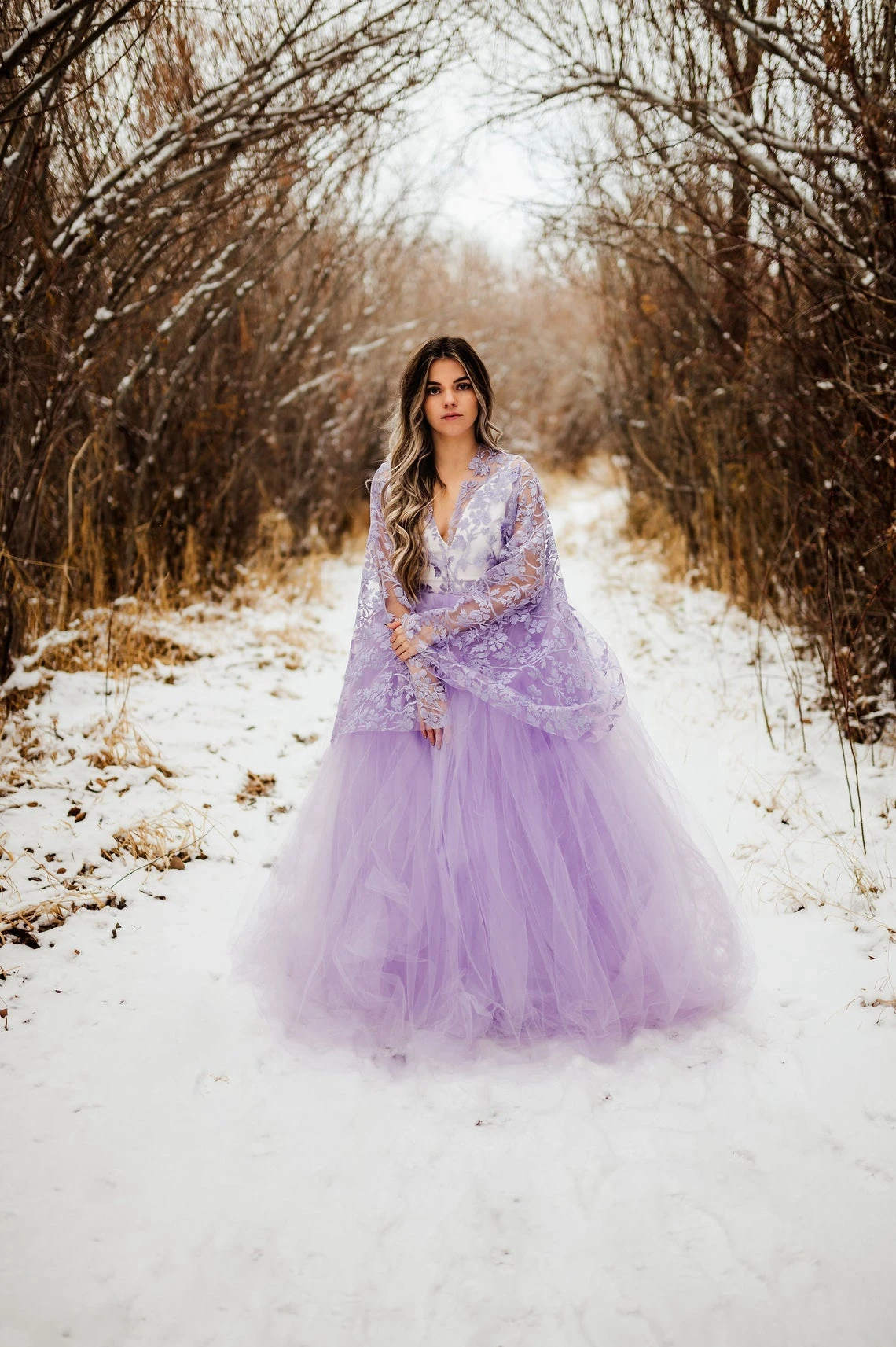 Abito da ballo in pizzo floreale lavanda abito da ballo in Tulle gonfio A strati scollo A v maternità una linea maniche lunghe lunghezza del pavimento abito da festa