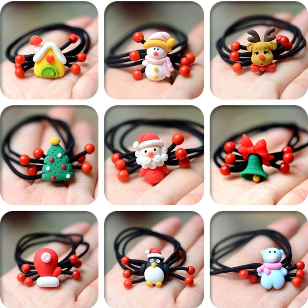 2/6Pc Christmas Elk Elastic Hair Bands Rubber Hair Rope Ties Girls Hair Accessories Hair Scrunchie Ponytail Holder Gum Headwear