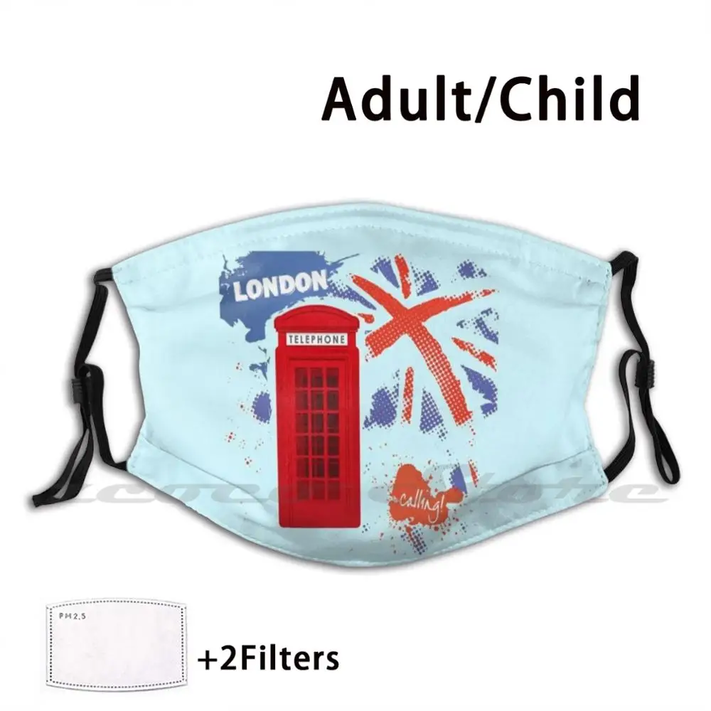 London Mask Adult Child Washable Pm2.5 Filter Logo Creativity Lonfon England Telephone Flag Queen King Tea Europe