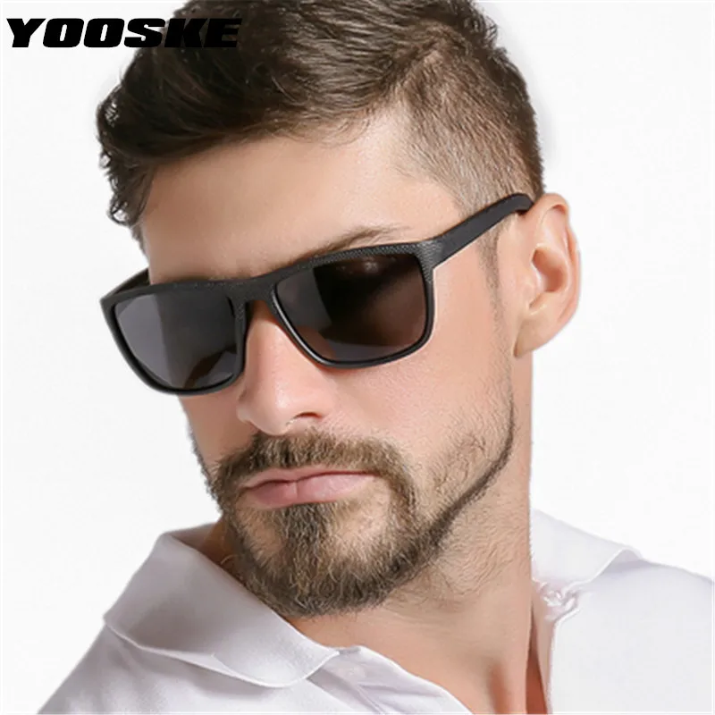 YOOSKE Square Polarized Sunglasses Men Luxury Brand Vintage Sun Glasses Driving Goggles Black Sports Eyeglasses UV400 Mirror