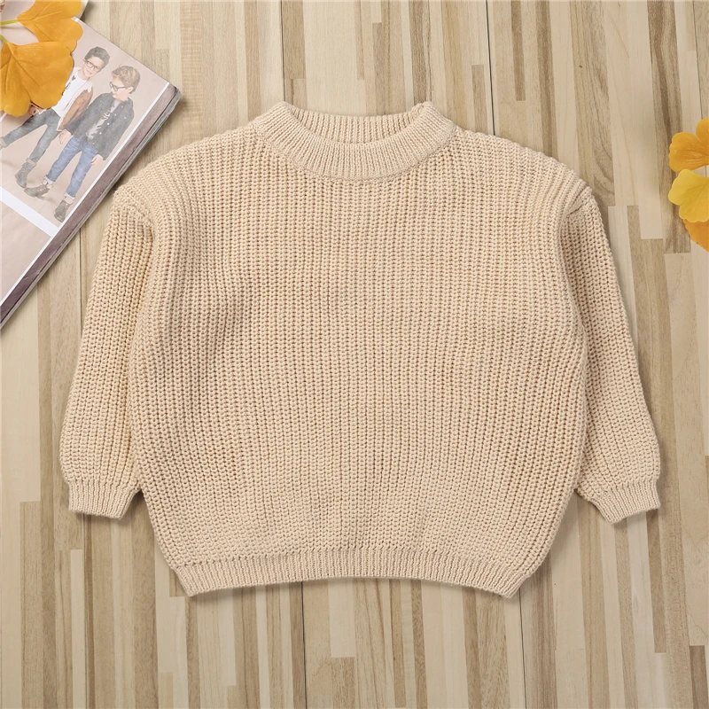 Baby Boys Girls Solid Casual Crewneck Thick Kids Slouchy Soft Wool Clothing Basic Sweater 1-5 Years