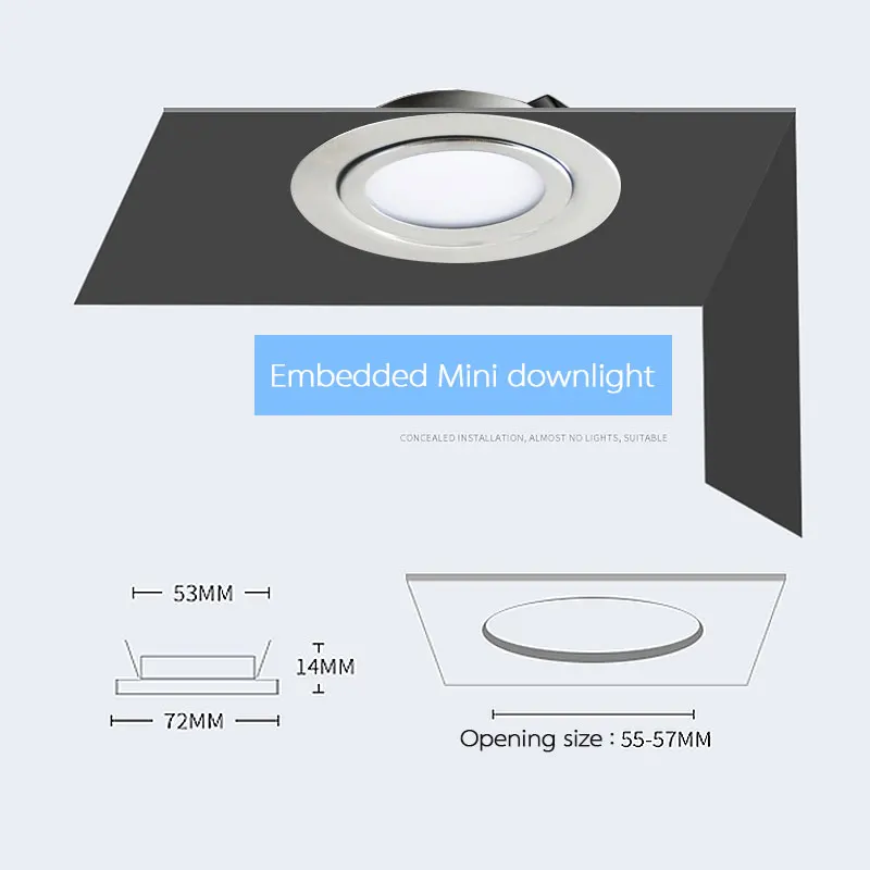 Projecteur IP65 3W 5W 7W DC 12V à 304 LED, en acier inoxydable, tension de sécurité, éclairage ultra-mince pour la cuisine et la salle à manger, 14mm