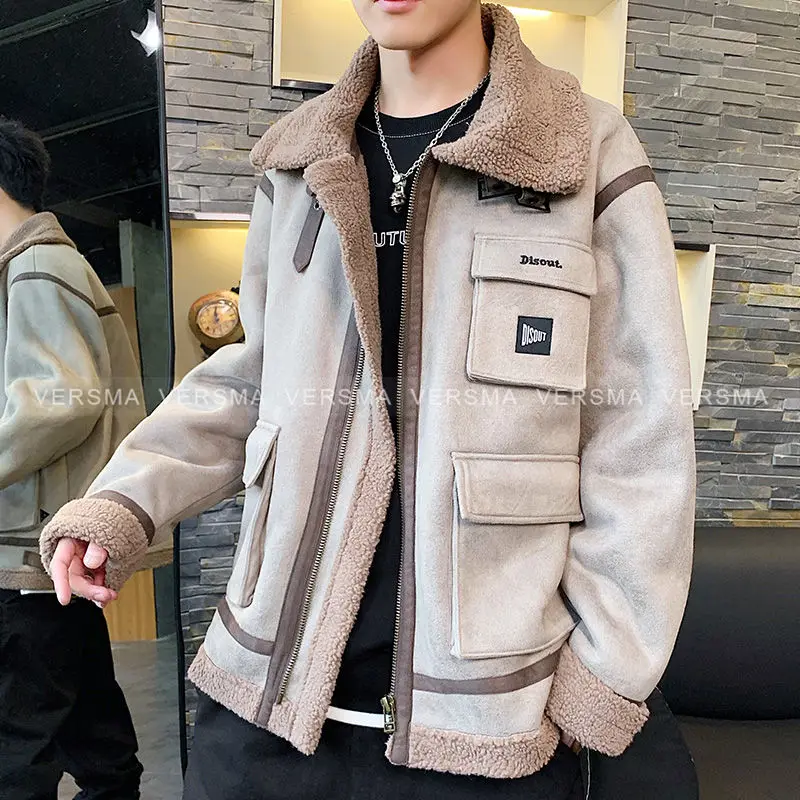 VERSMA Korean Style Clothing Men Thick Jacket With Fur Collar Men Winter Hip Hop Retro Youth Jackets Large Size Parkas Male 5XL