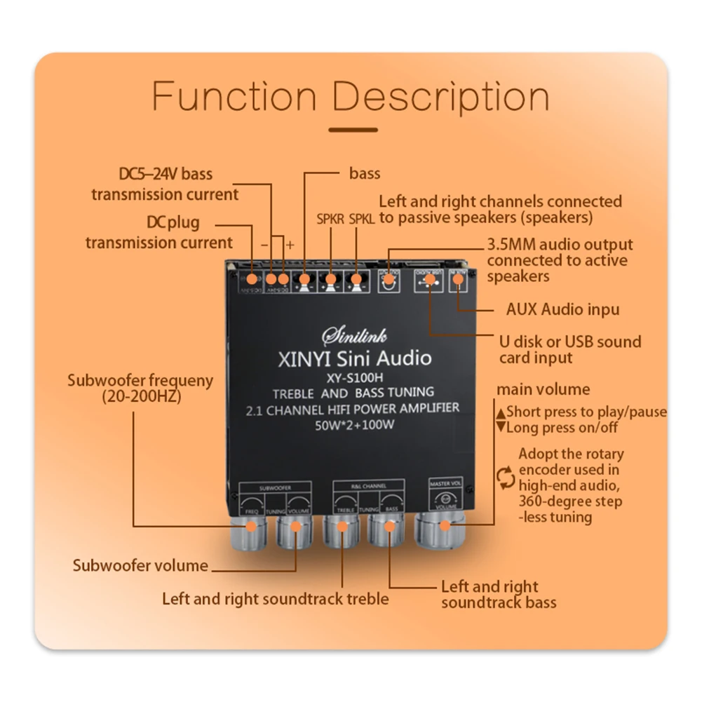 XY-S100H 50Wx2+100W Channel Audio Stereo Subwoofer Amplifier Board Amplifier Board HIFI Stereo Subwoofer Module