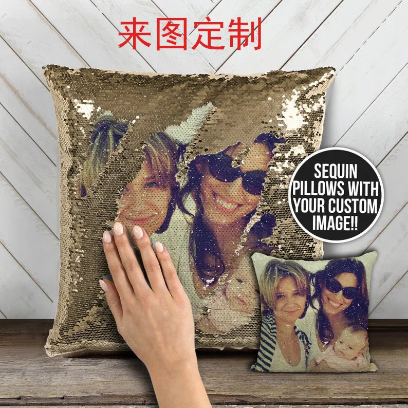 Selfie Customized Sequins Throw Pillow Case Decorative Cushion Cover