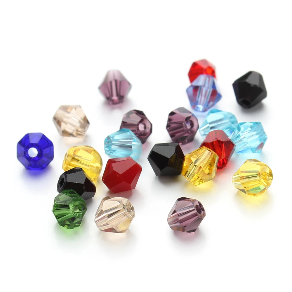 Pure Color Bicone Faceted Crystal Glass Loose Spacer Beads Lot Colors 3mm 4mm 6mm 8mm For Jewelry Making DIY