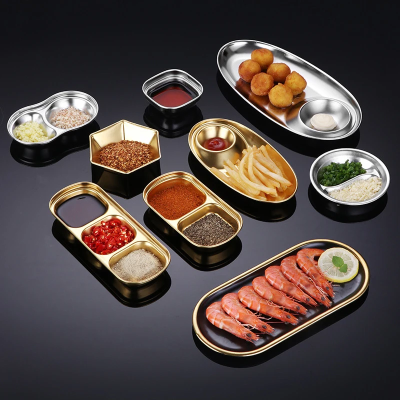 304 Stainless Steel Pepper Roast Meat Sauce Dishes Wasabi Bowl Sushi Vinegar Soy Plates Tableware Food Seasoning Tray Tableware