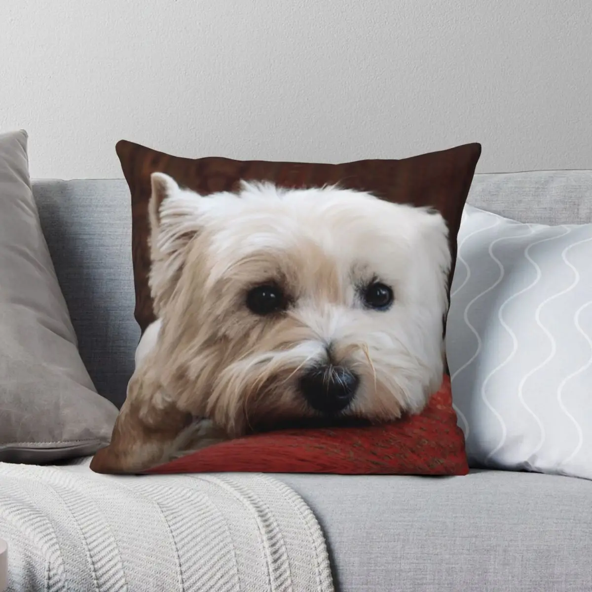 Molly The Westie Square Pillowcase Polyester Linen Velvet Creative Zip Decor Bed Cushion Cover 45x45