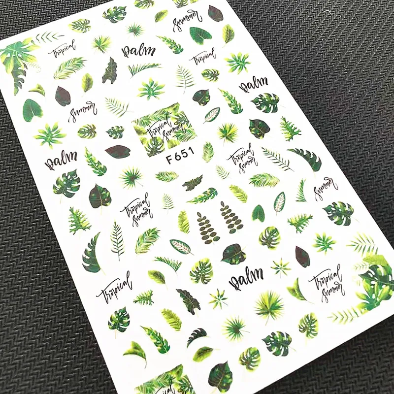 Newest Summer Green Leaves Pattern Self Adhesive Back Glue DIY Decoration Tools Nail Art Stickers F651