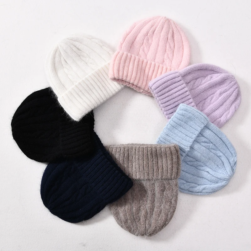 Jxwatcher Women\'s Cashmere Blend Winter Hat Long Fur Thick Warm Soft Wool Knitted Hats Ladies Skullies Beanies Hats Wholesale