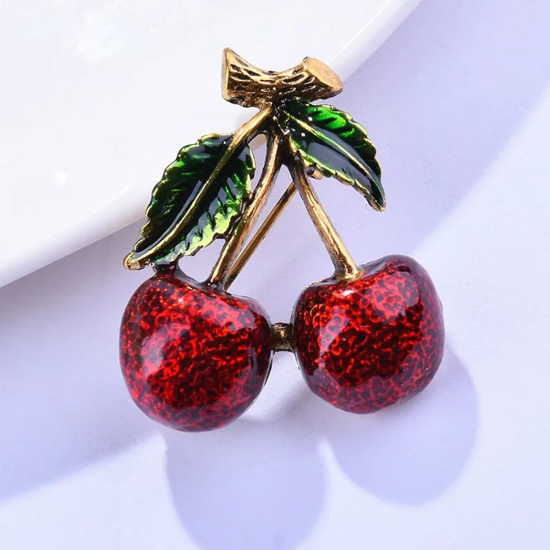 Wuli&baby Classice Enamel Cherry Brooches For Women Cute Red Cherry Fruits Party Casual Office Brooch Pins Gifts view 4